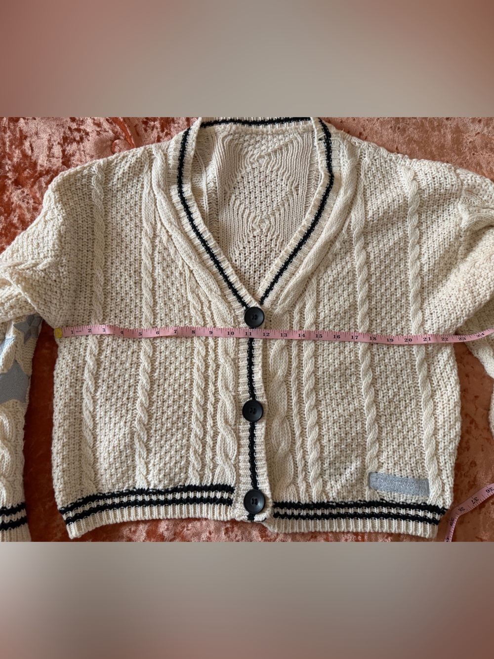 Taylor Swift Folklore Ivory Cable-Knit V-Neck Cardigan with Black Trim - Size L